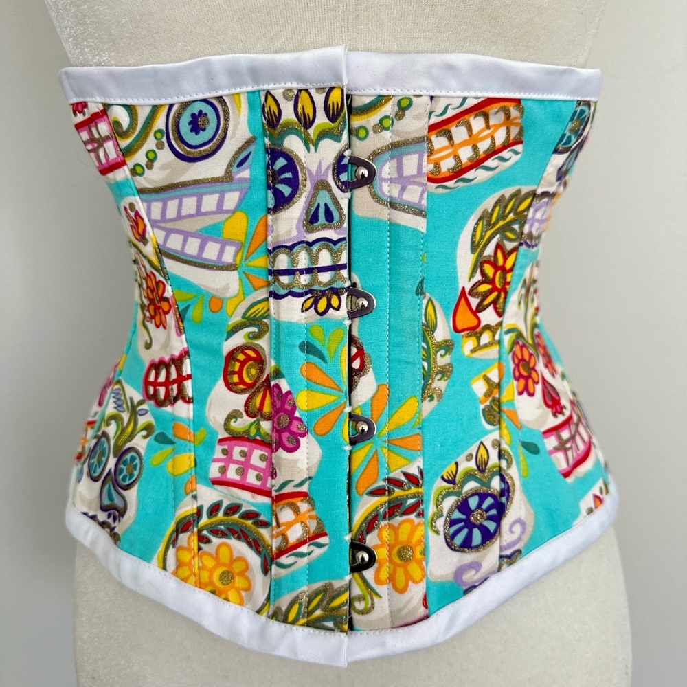 NWOT Hoss International Dia de los Muertos Blue Steel Boned WaistCincher Corset